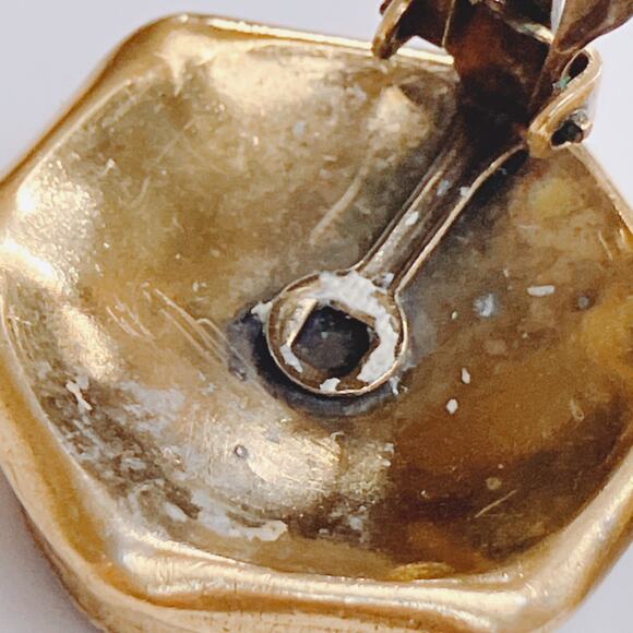 Vintage Signed Original by Robert Clip On Earrings, MCM Glass Hexagon Cabochon - Picture 8 of 10